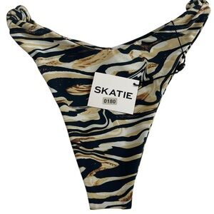SKATIE Zebra Tiger Print Bikini Bottom High Cut Cheeky Tie Side NWT Size L